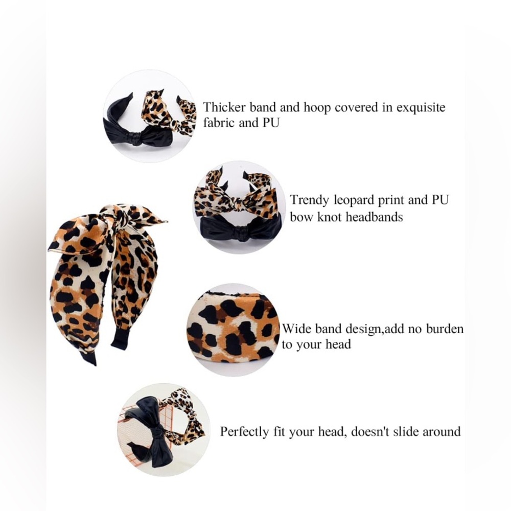 Leopard and Black Leather Bow Headbands - Picture 2 of 6